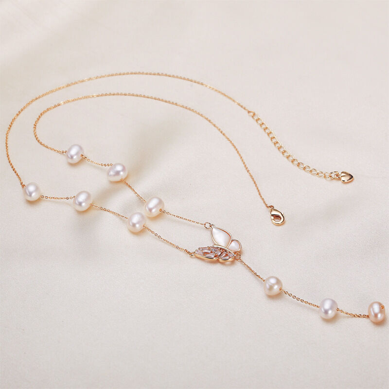 Simple Series Elegant Beads Butterfly Freshwater Pearls Platinum Plating Women's Pearl Necklace Picture3