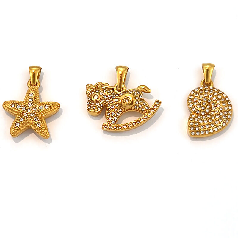 Oceanic Style Stainless Steel Waterproof Gold Color Rhinestone Women's Pendants Picture3
