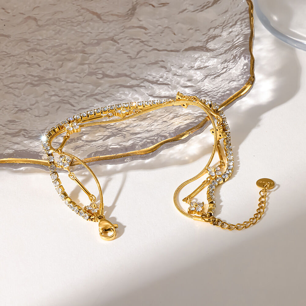 Pulseras De Cadena Para Mujer, Elegantes Y Románticas, Con Forma Irregular De Flor, De Acero Inoxidable, Impermeables Y De Color Dorado. Imagen3