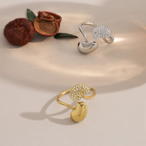 Irregular Shape Stainless Steel Waterproof Gold Color Rhinestone Statement Rings h5 Picture4