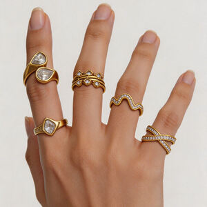 Simple Irregular Shape Stainless Steel Waterproof Gold Color Rhinestone Zircon Women's Gemstone Rings h5 Picture2