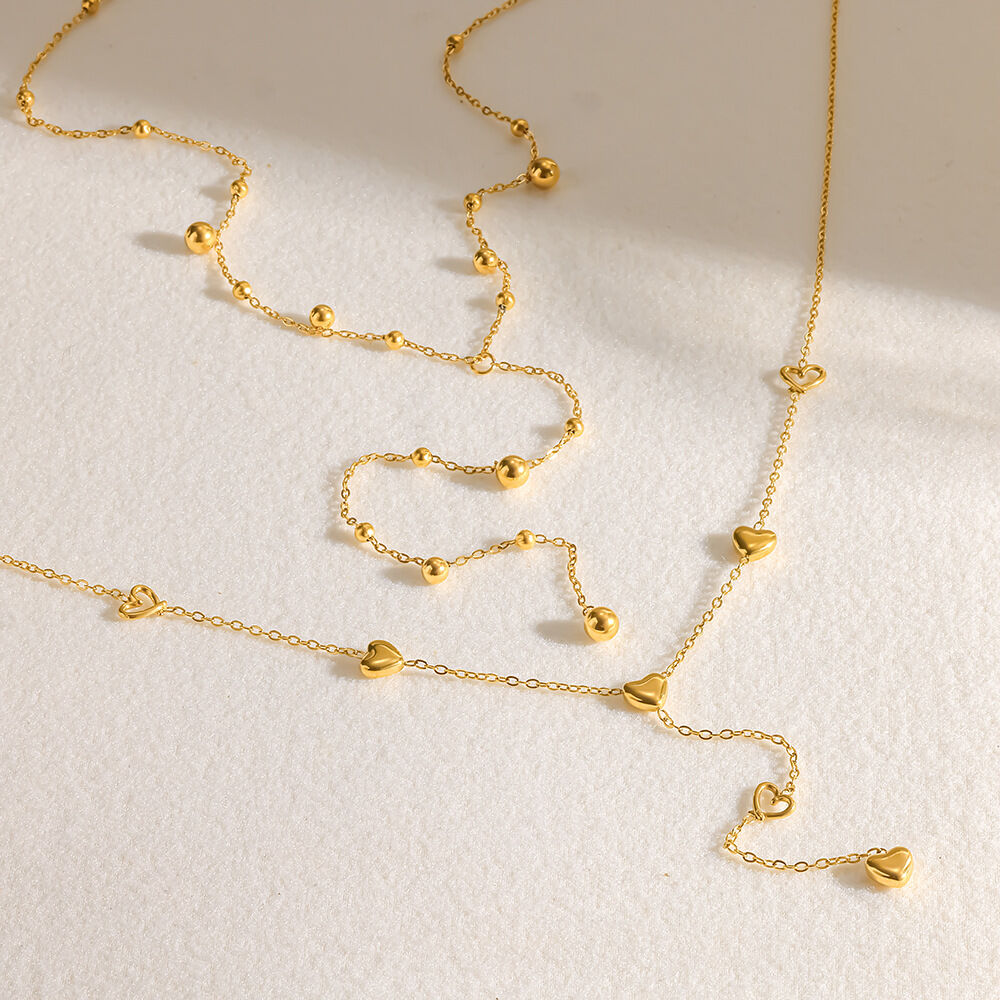 Collares Con Colgante Para Mujer, Elegantes Y Románticos, Con Cuentas En Forma De Corazón, De Acero Inoxidable Calado, Resistentes Al Agua Y De Color Dorado. h5 Imagen3