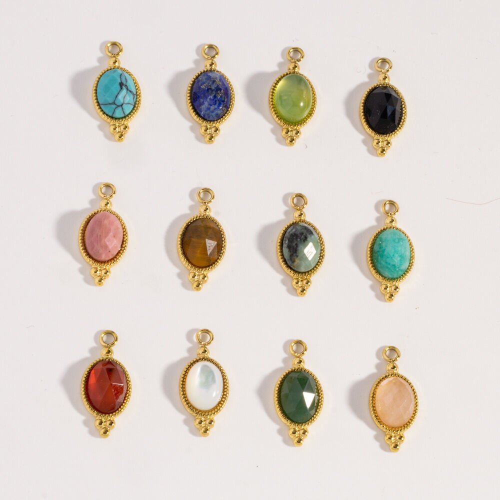 Ciondoli da donna della serie Romantic, fai da te, a forma geometrica, in acciaio inossidabile, impermeabili, color oro, con pietra naturale.