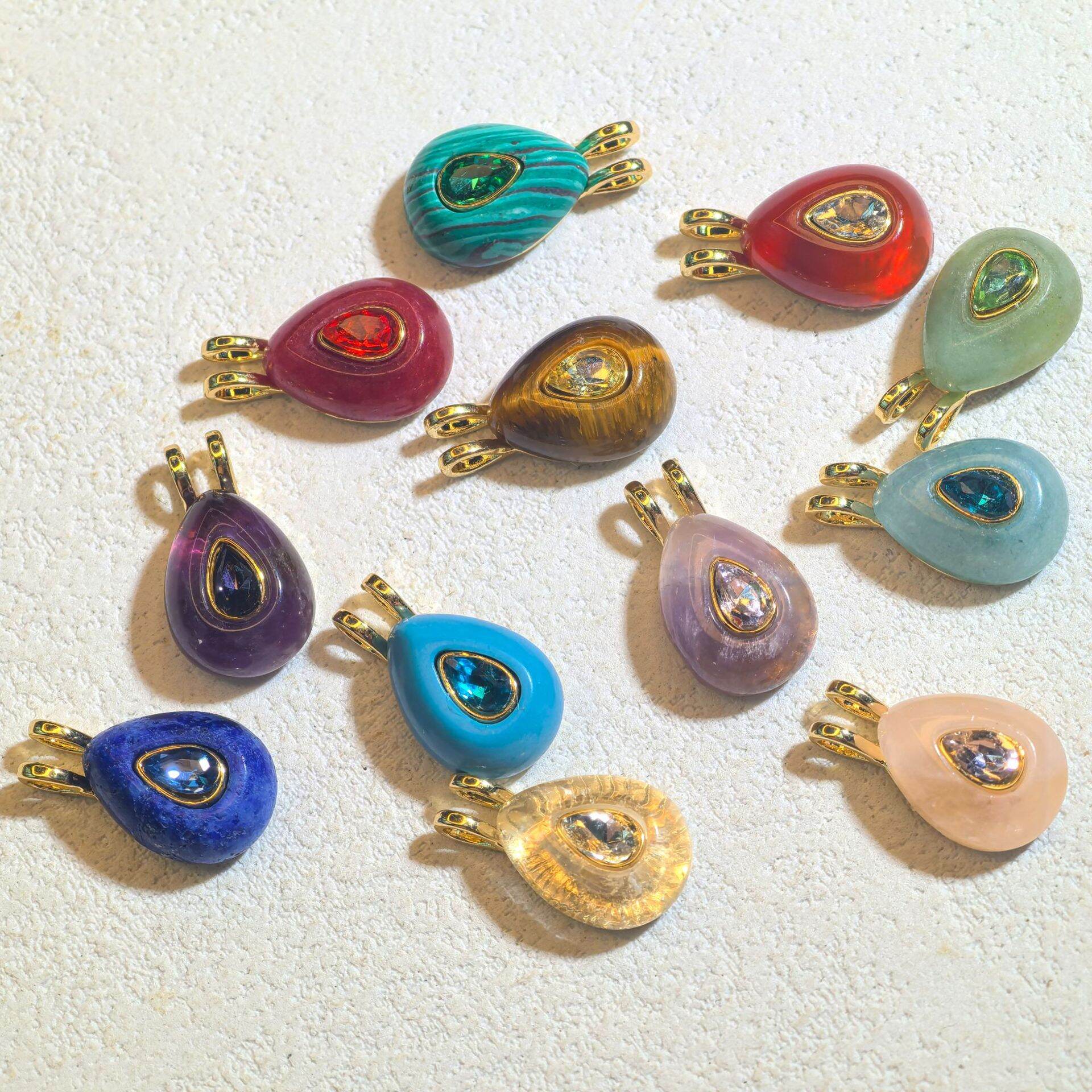 Birthstone Droplet Natural Stones  Gold Color Zircon Women's Pendants 2