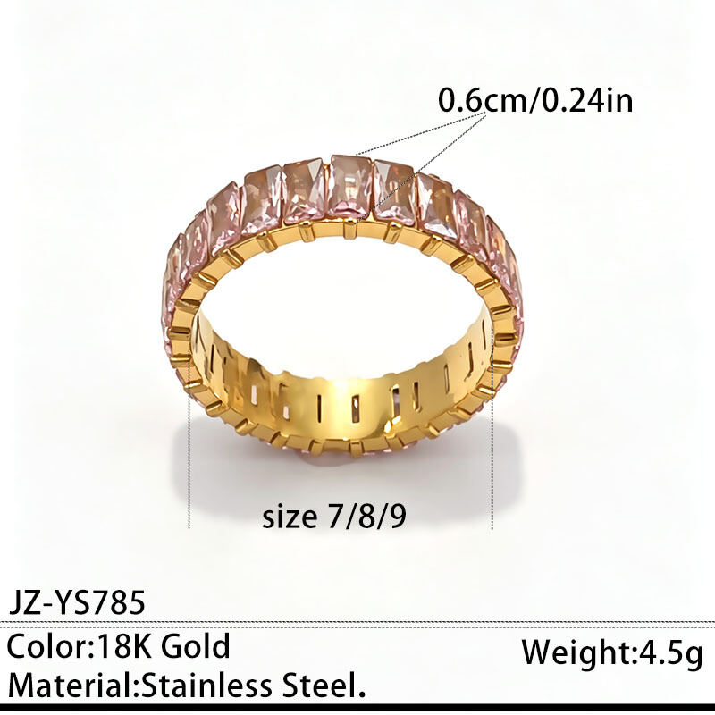 Luxurious Series Geometric Shape Stainless Steel Waterproof Gold Color Zircon Women's Gemstone Rings