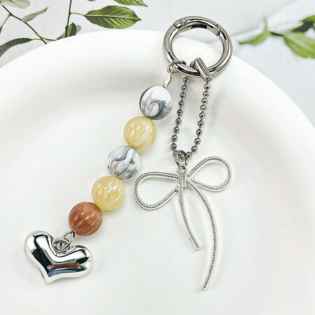 Simple Series Casual Heart Bow Knot Beads Gradient Color Alloy Bag Charms