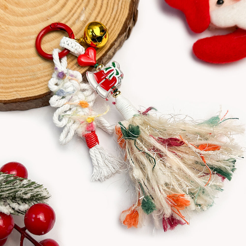 Simple Serisi Günlük Kullanım İçin Kalp Şeklinde Noel Püsküllü Karışık Renkli Dokuma İp Çanta Süsleri