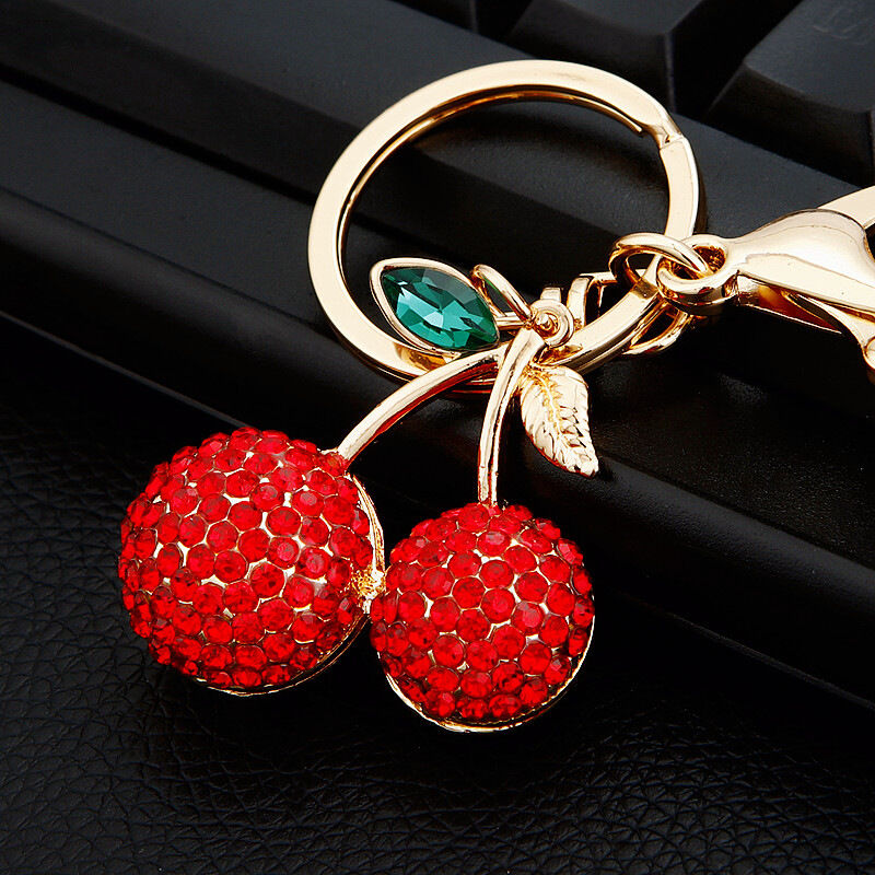 Luxe serie dagelijkse effen kersenkleurige legering sleutelhanger met strass steentjes