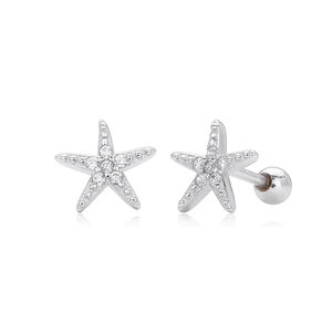 Boucles D'Oreilles Pour Femmes En Argent Sterling 925 Plaqué Rhodium, Motif Étoile De Mer Mignonne, Collection Simple h5 Image4