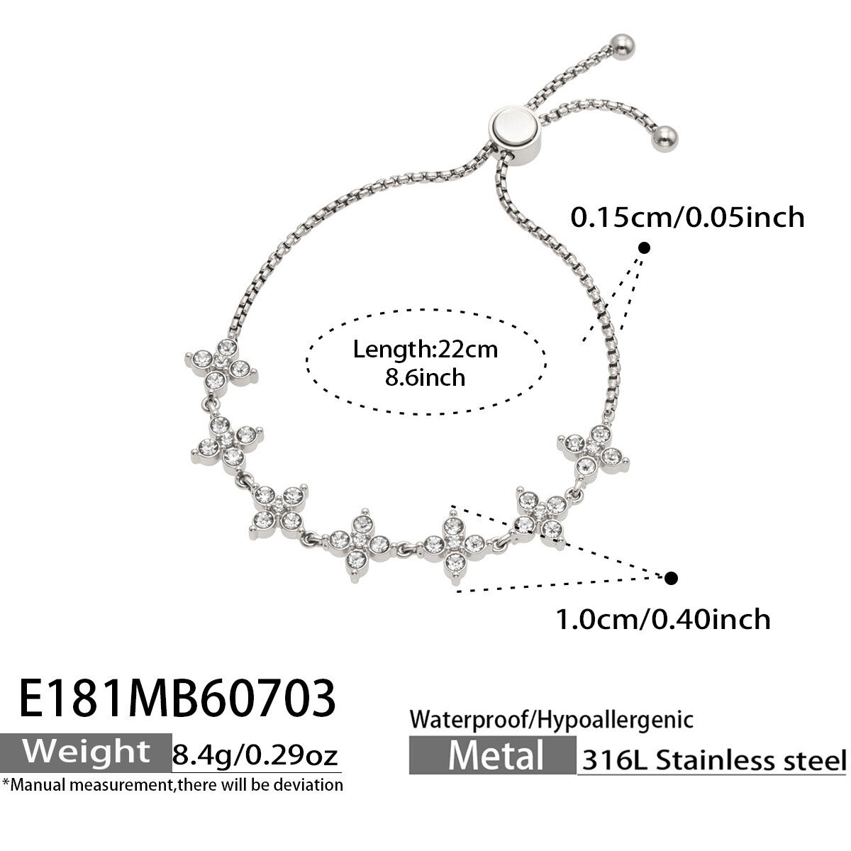 Simple Flower Stainless Steel Waterproof Gold Color Rhinestone Women's Chain Bracelets h5 