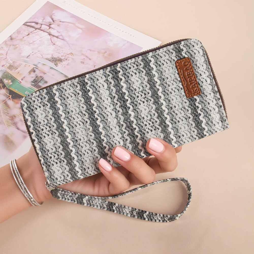 Vacation Style Woven Stripe Mixed Color Woven Premium Quality Pu Women's Square Bag Wallets & Card Holders
