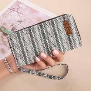 Vacation Style Woven Stripe Mixed Color Woven Premium Quality Pu Women's Square Bag Wallets & Card Holders h5