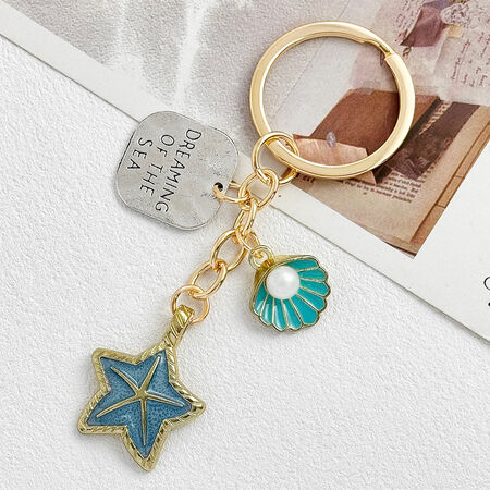 Simple Series Casual Letter Heart Oceanic Style Shell Starfish Metal Artificial Pearl Keychain 2