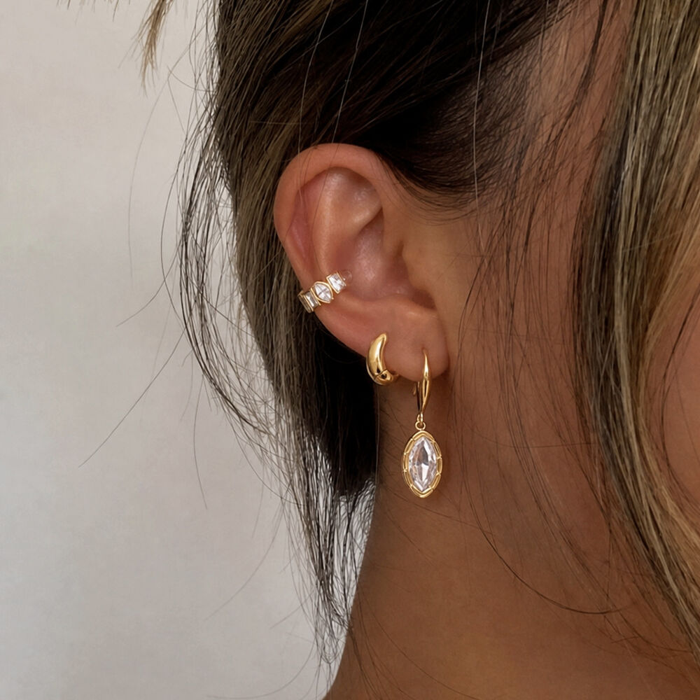 Boucles D'Oreilles Pendantes Pour Femmes, En Acier Inoxydable, Étanches, Couleur Or, Avec Zircon, En Forme De Goutte h5Image4