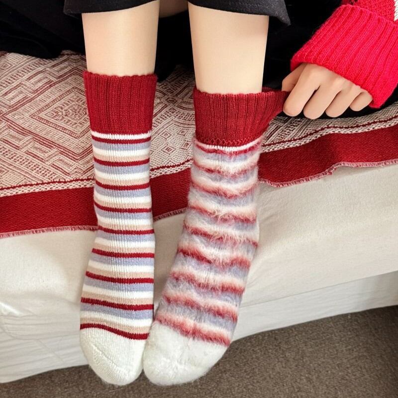 Chaussettes Mi-Mollet Pour Femmes, Motif Géométrique À Rayures, Illustration De Noël h5 Image5