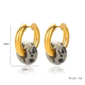 Simple Series Retro Circle Creolen Für Damen Aus Edelstahl, Wasserfest, Goldfarben, Mit Farbverlauf, Naturstein h5 Bild5