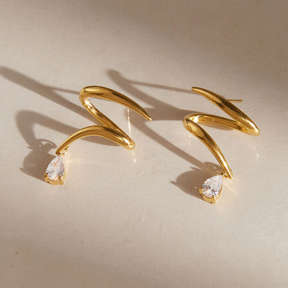 Simple Series Daily Irregular Shape Lines Stainless Steel Waterproof Gold Color Zircon Women's Stud Earrings h5Picture3