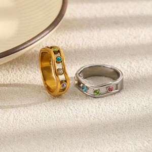 Luxuriöser, Unregelmäßig Geformter Damenring Im Ozeanischen Stil Aus Edelstahl, Wasserdicht, Goldfarben, Mit Zirkonia h5 Bild2