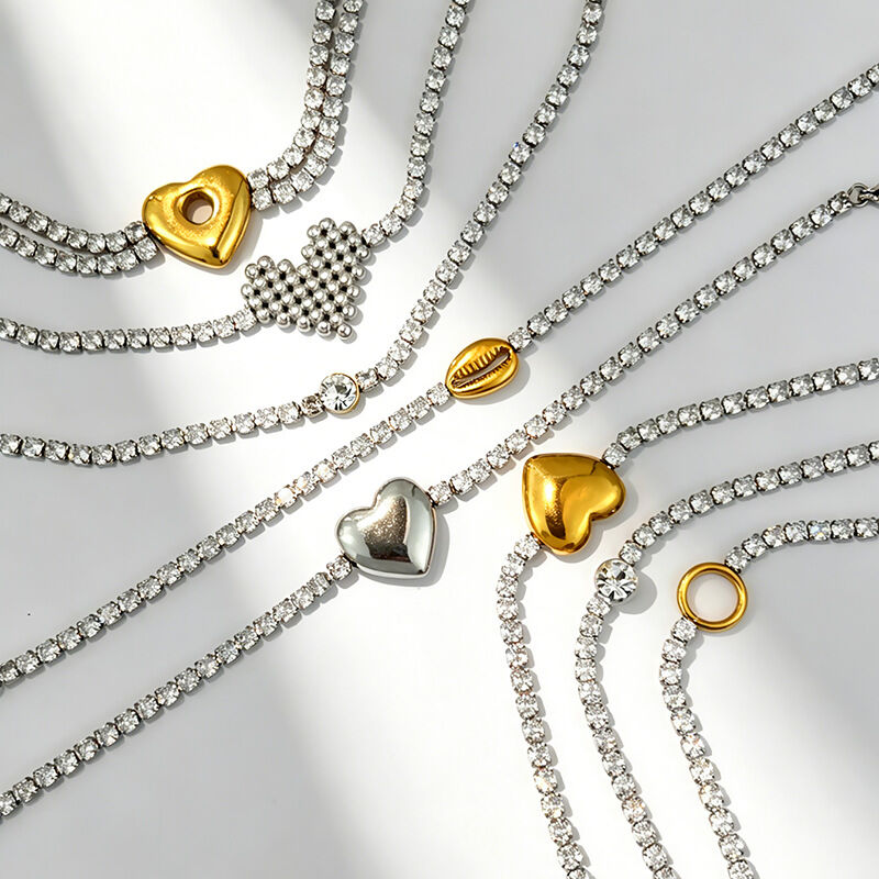 Simple Series Heart Stainless Steel Waterproof   Gold Color  Rhinestone Women's Chain Bracelets h5 Picture2