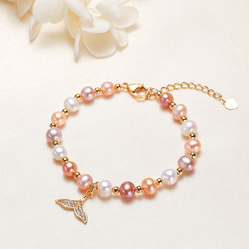Simple Series Elegant Beads Fish Freshwater Pearls   Gold Color  Women's Pearl Bracelet h5 Picture2