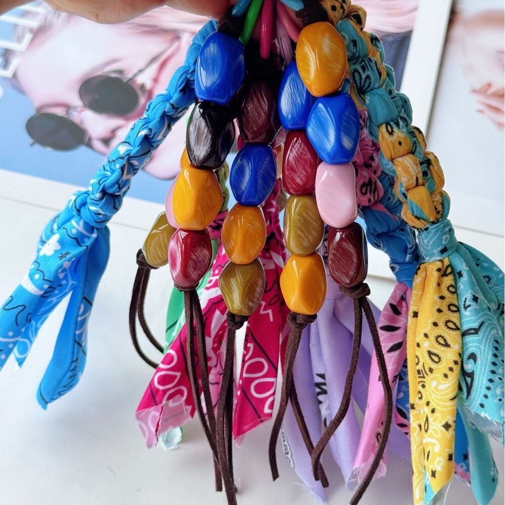 Ethnic Series Bohemian Irregular Shape Tassel Beads Mixed Color Woven Paisley Pattern Fabric Bag Charms h5Picture5