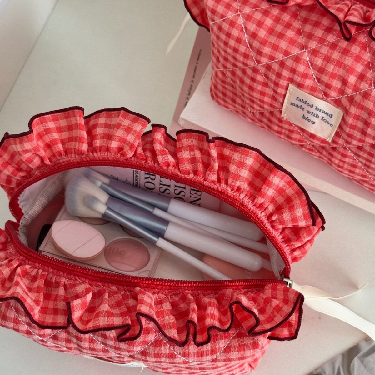 Bolsas De Maquillaje De Algodón Con Estampado A Cuadros Sencillos De La Serie Sweet Plaid 2