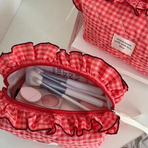Bolsas De Maquillaje De Algodón Con Estampado A Cuadros Sencillos De La Serie Sweet Plaid h5 Imagen2