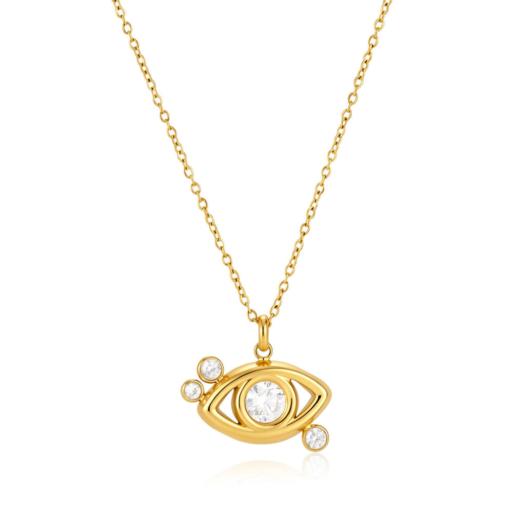 Simple Series Casual Devil's Eye Stainless Steel Waterproof Gold Color Zircon Women's Necklaces Sets Picture5