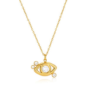 Simple Series Casual Devil's Eye Stainless Steel Waterproof Gold Color Zircon Women's Necklaces Sets h5 Picture5