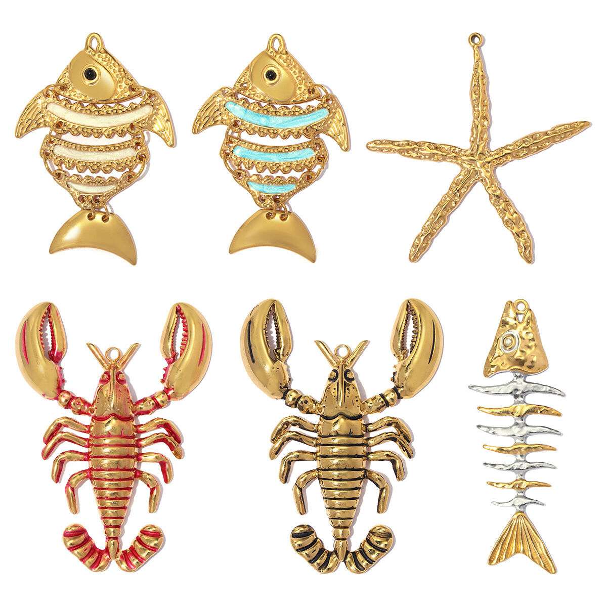 Ciondoli da donna della serie Romantic, fai da te, stile oceanico, a forma di pesce, in acciaio inossidabile, impermeabili, colore oro.