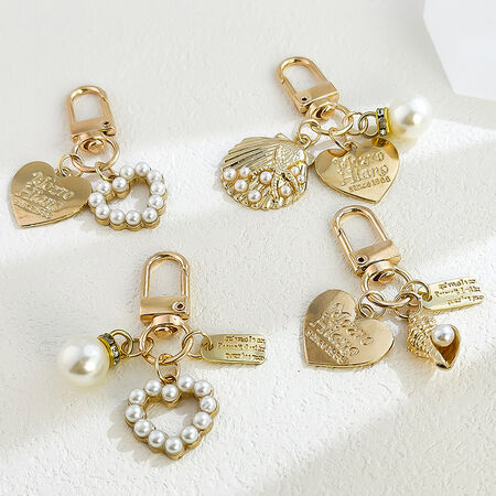 Simple Series Casual Letter Heart Oceanic Style Shell Starfish Metal Artificial Pearl Keychain