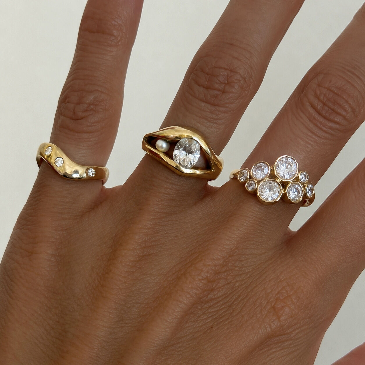 Luxurious Series Daily Irregular Shape Stainless Steel Waterproof   Gold Color  Zircon Women's Gemstone Rings