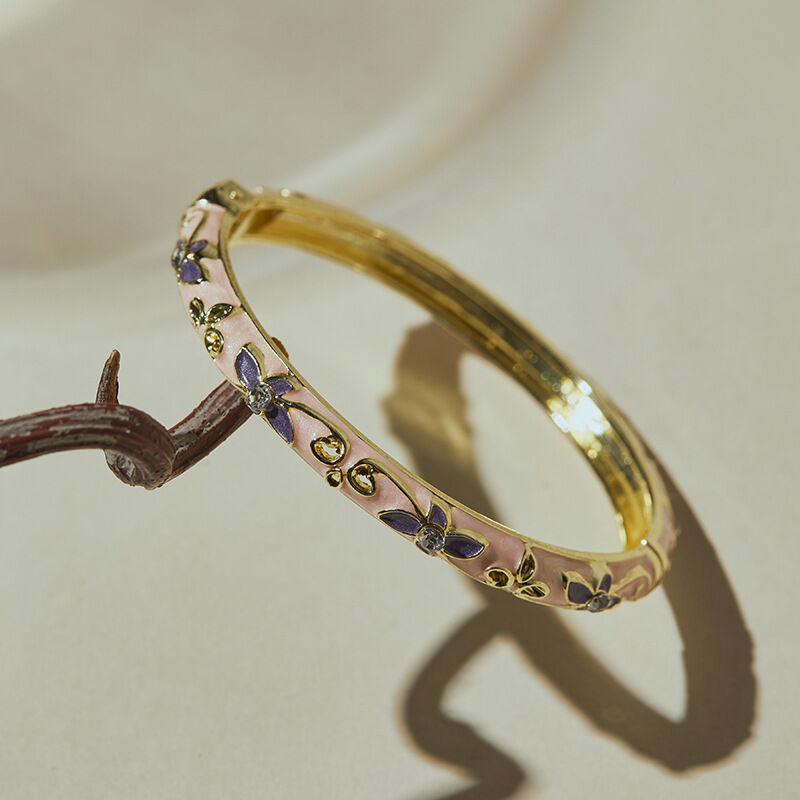 Romantic Series Sweet Enamel Flower Alloy Women's Bangles h5 Picture3