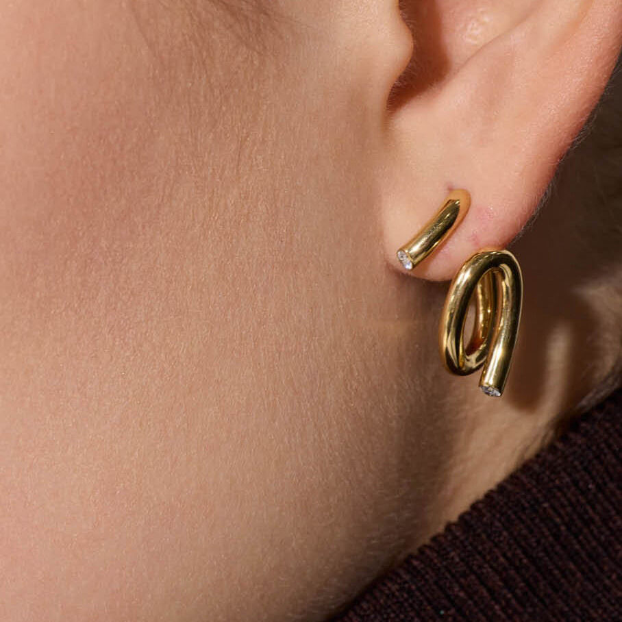 Simple Series Daily Irregular Shape Lines Stainless Steel Waterproof   Gold Color  Women's Stud Earrings