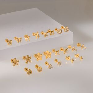 Simple Series Geometric Shape Stainless Steel Waterproof Gold Color Rhinestone Women's Stud Earrings h5 Picture2