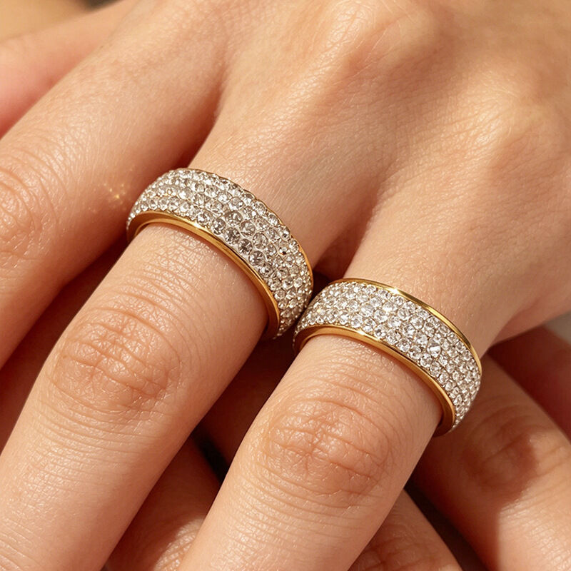 Luxurious Series Simple Solid Color Stainless Steel Waterproof Gold Color Rhinestone Women's Gemstone Rings h5Picture4