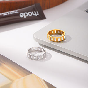 Simple Series Daily Circle Stainless Steel Waterproof Gold Color Zircon Women's Gemstone Rings h5 Picture5