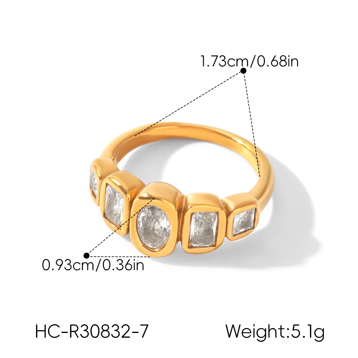 Simple Series Daily Circle Ellipse Shape Stainless Steel Waterproof   Gold Color  Zircon Gemstone Rings Picture2