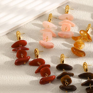 Pendientes De Cuentas De Color Dorado De Acero Inoxidable Macizo, Estilo Retro, De La Serie Romántica, Con Forma Irregular Y Diseño Retro. h5 Imagen2