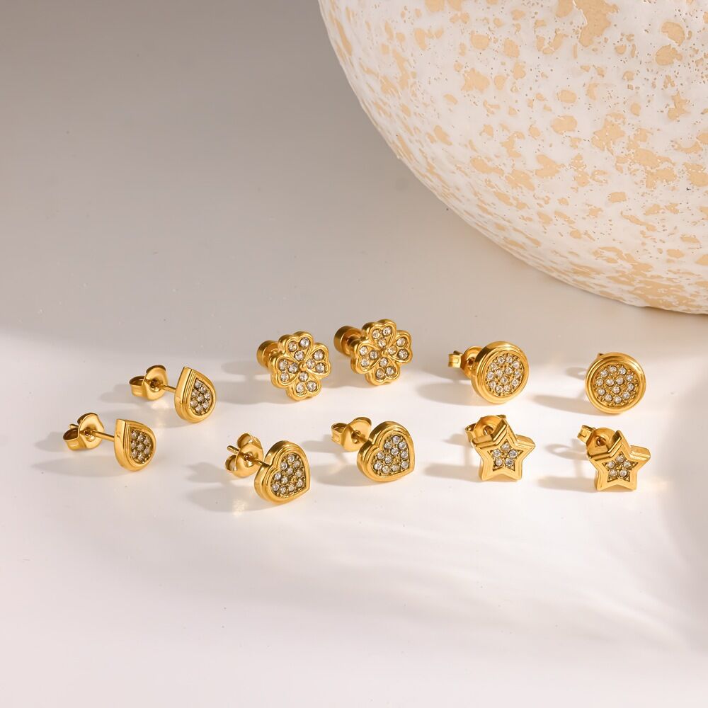 Simple Series Edelstahl, wasserdicht, goldfarben, Strass-Ohrstecker für Damen h5 Bild2