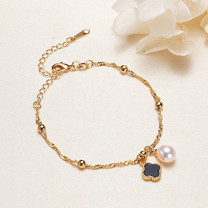 Romantic Series Daily Animal Chain Clover Fish Freshwater Pearls   Gold Color  Women's Pearl Bracelet