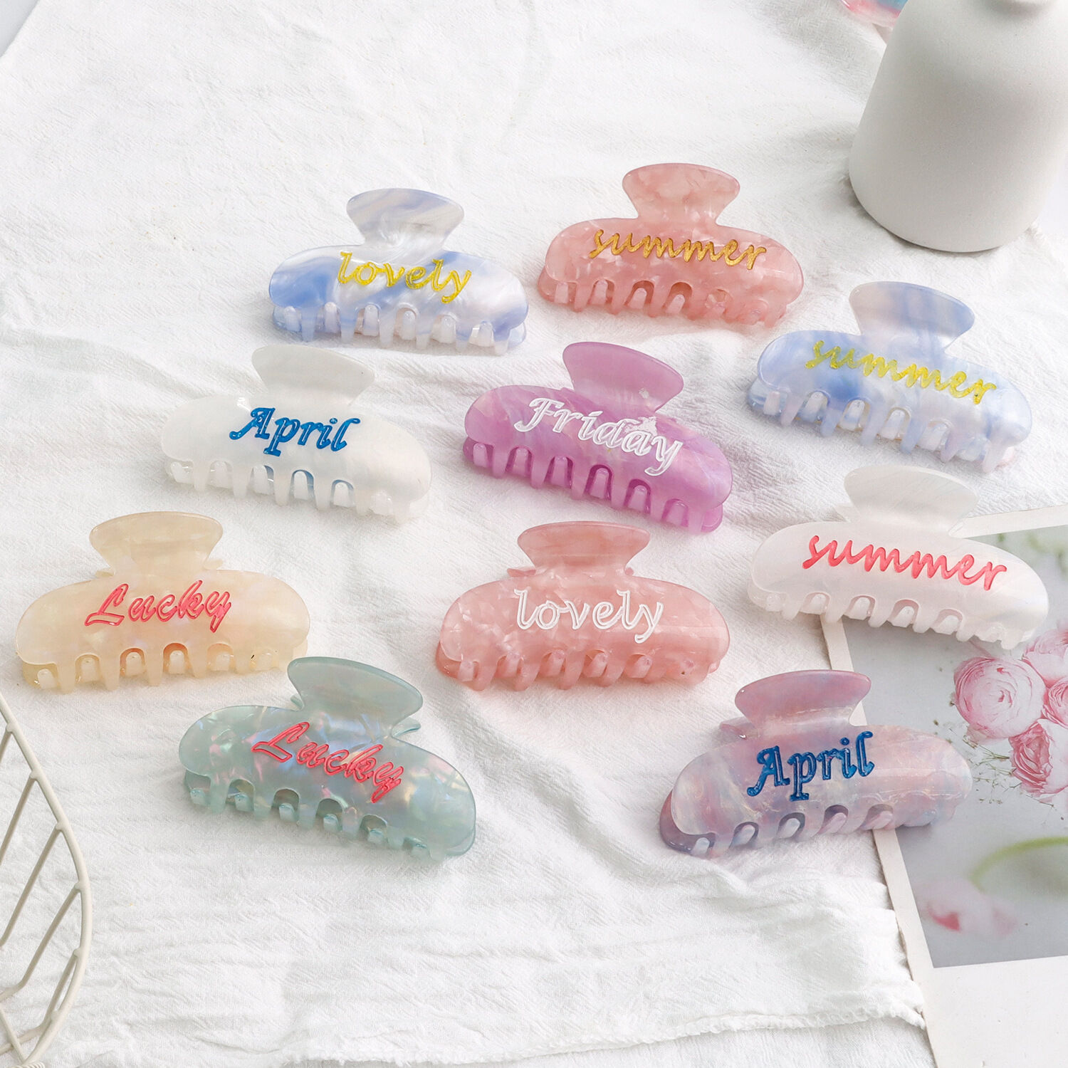 Simple Series Daily Letter Gradient Color Pvc Hair Claws