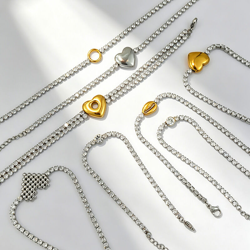Simple Series Heart Stainless Steel Waterproof   Gold Color  Rhinestone Women's Chain Bracelets h5 Picture3