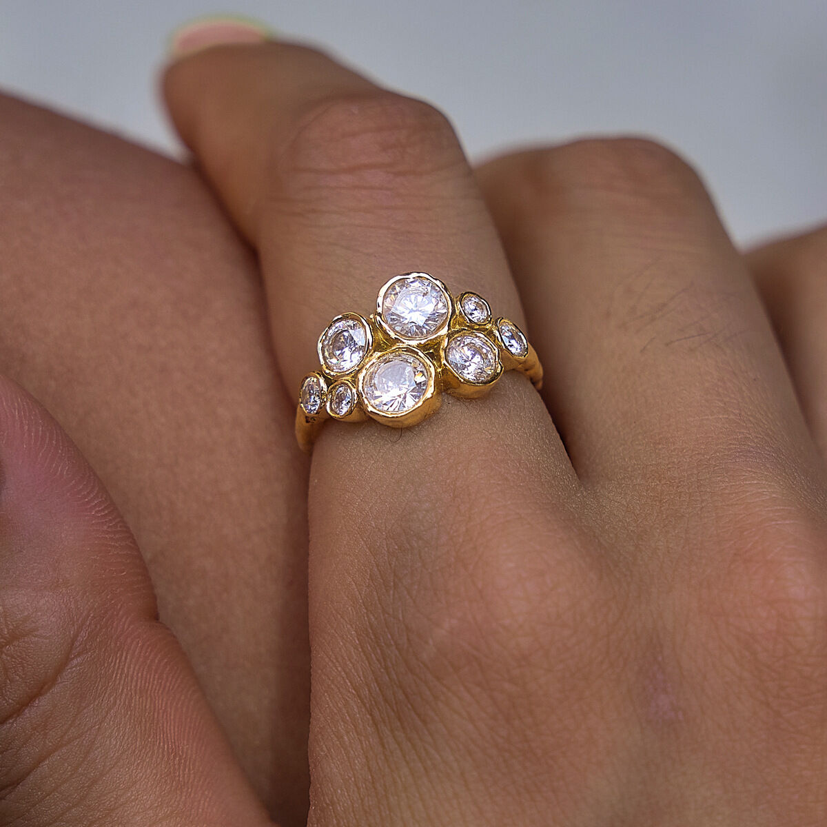 Luxurious Series Daily Irregular Shape Stainless Steel Waterproof   Gold Color  Zircon Women's Gemstone Rings 2