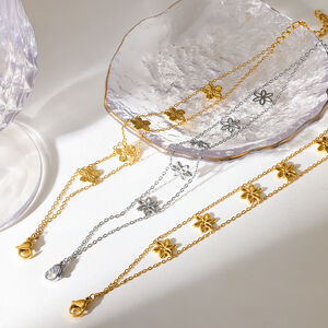Elegant Flower Stainless Steel Waterproof Gold Color Chain Bracelets h5 Picture3