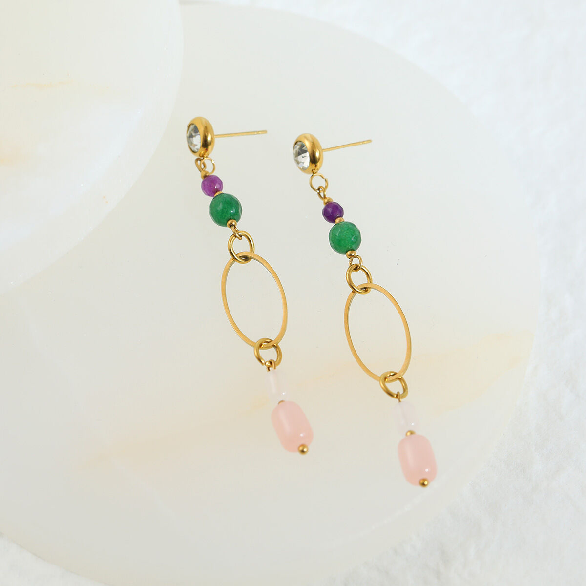 Orecchini Pendenti Da Donna Simple Series Daily Nassel In Acciaio Inossidabile Impermeabile Color Oro. Immagine3