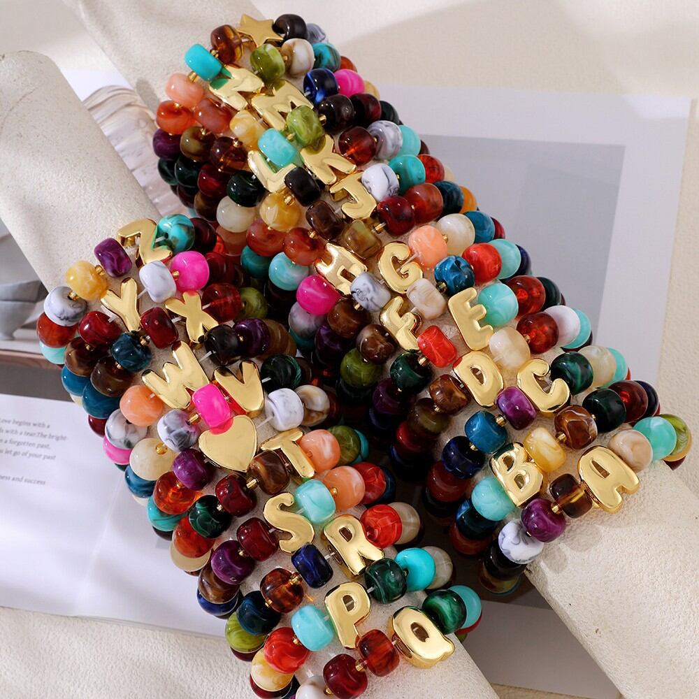 Romantic Series Daily Letter Beads Resin   Gold Color  Women's Beaded Bracelets Picture3