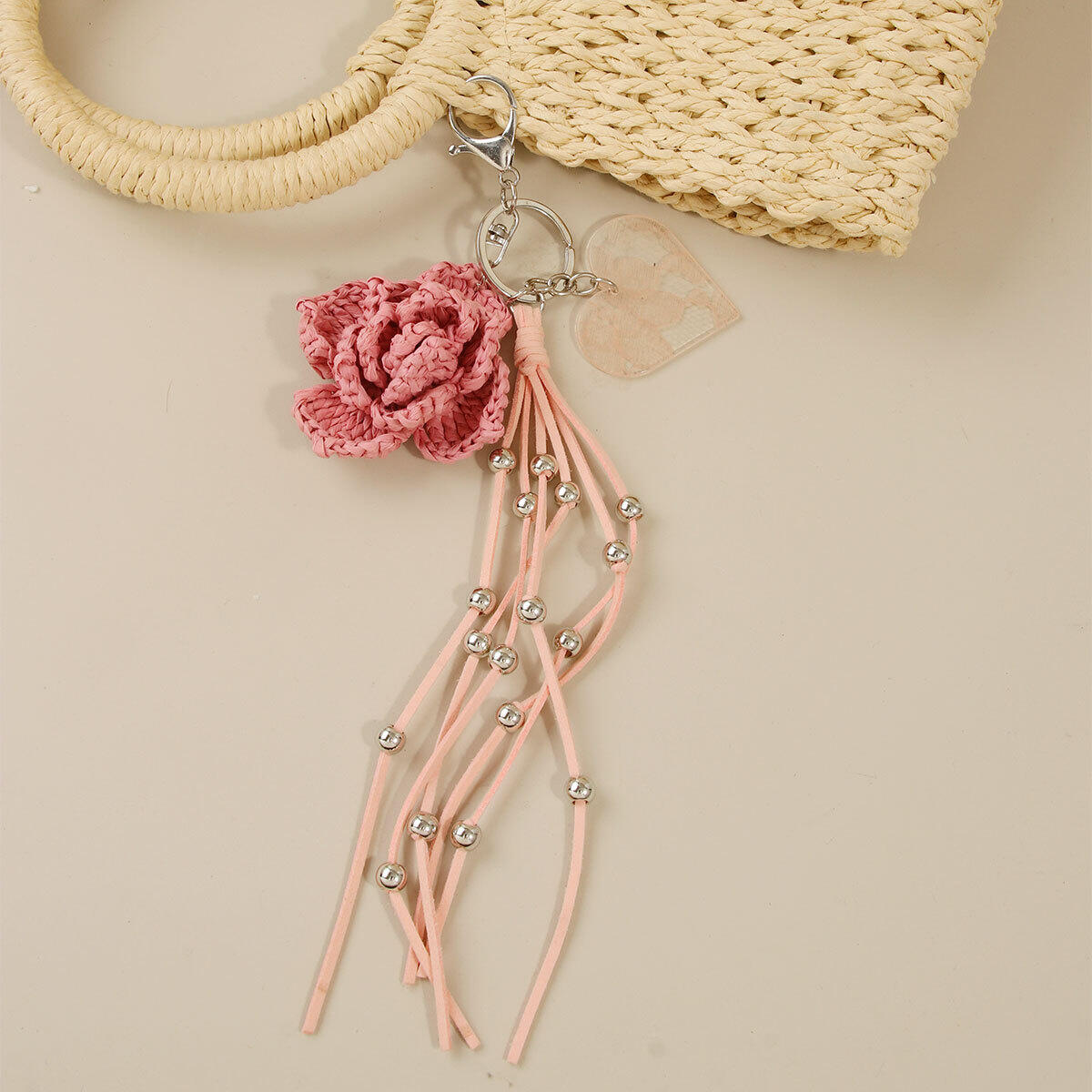 Einfache Serie, Lässige Taschenanhänger Mit Blumenmuster, Einfarbig, Aus Gewebtem Raffia Und Quasten