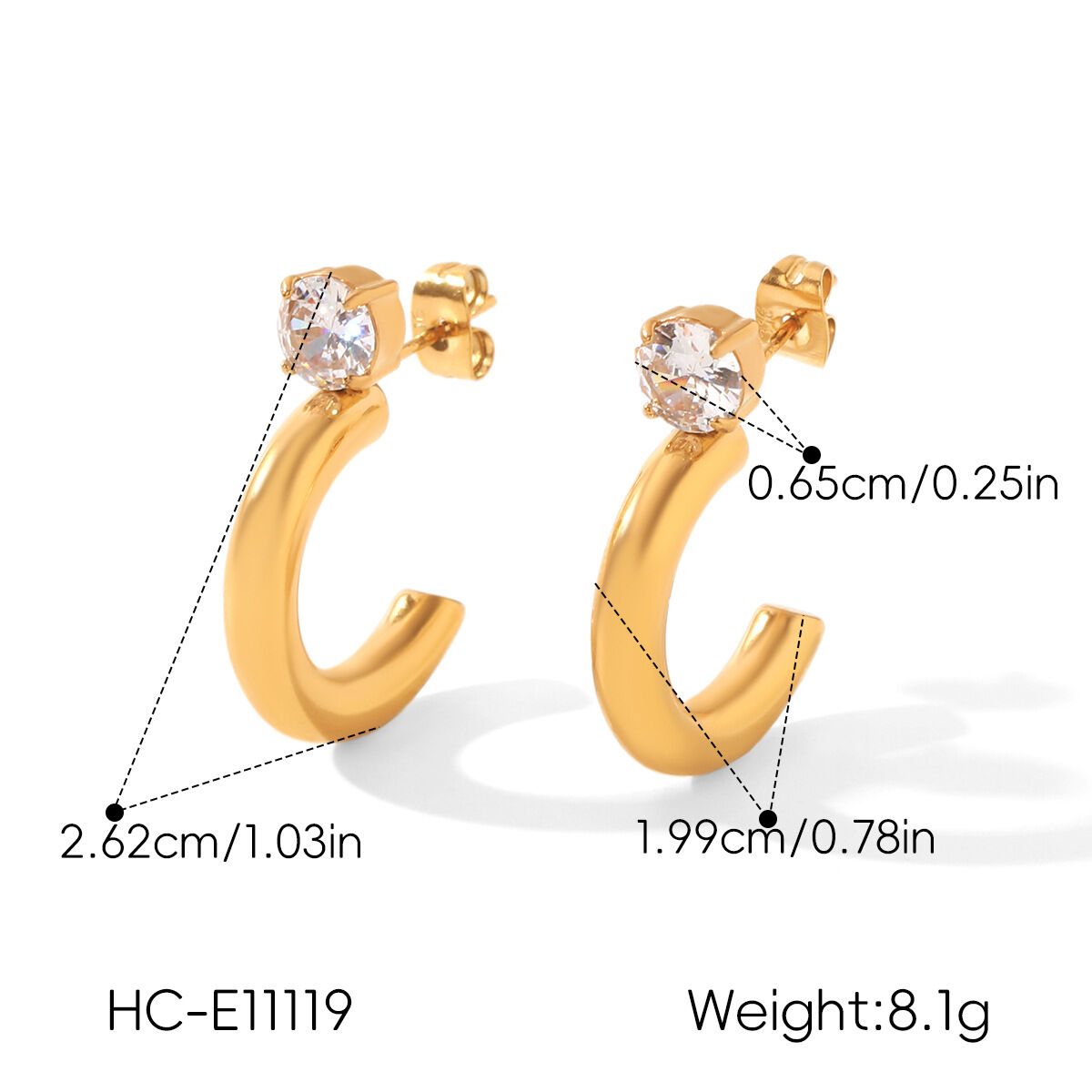 Orecchini A Perno Da Donna Simple Series Daily Lines In Acciaio Inossidabile Color Oro Impermeabile Con Zirconi h5 Immagine2