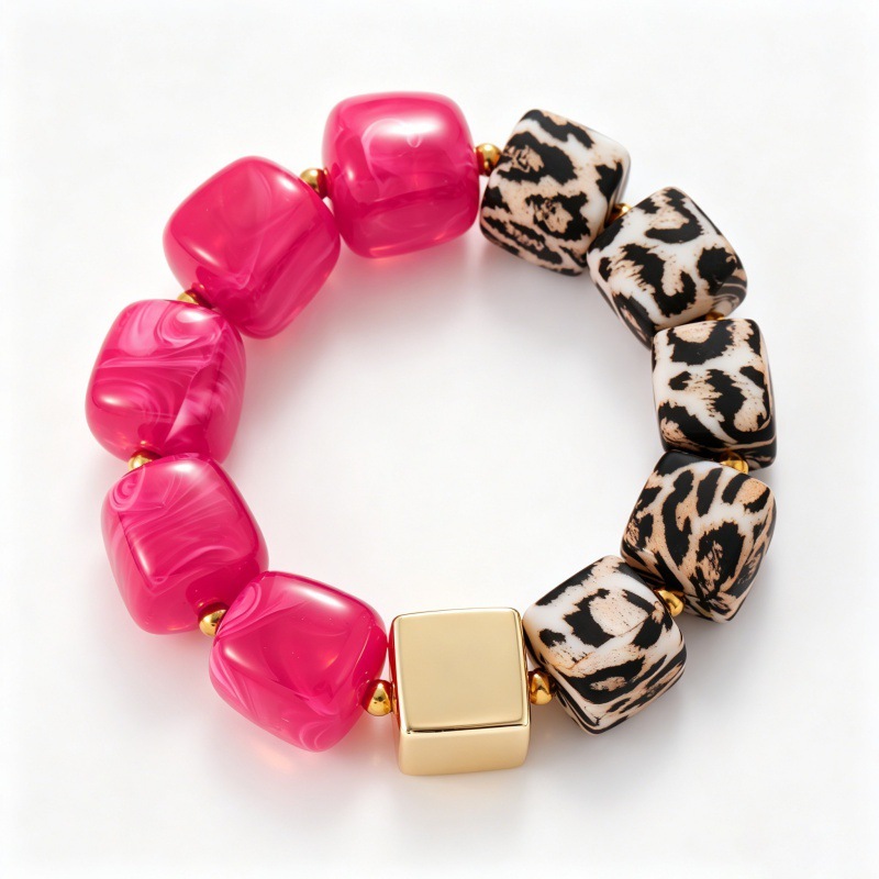 Retro Leopard Print Beads Resin Women's Beaded Bracelets